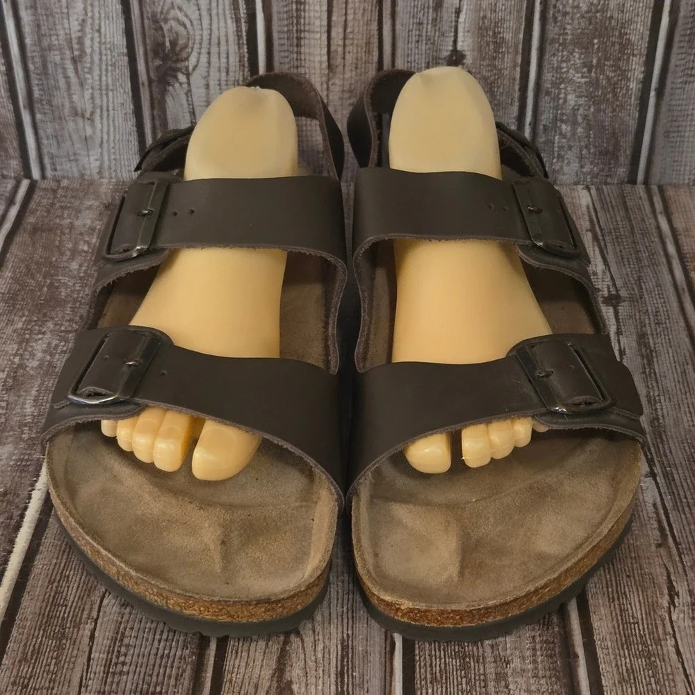 Sz 45 R/ 12 Mens Birkenstock Milano Brown Leather Backstrap Sandals Excellent